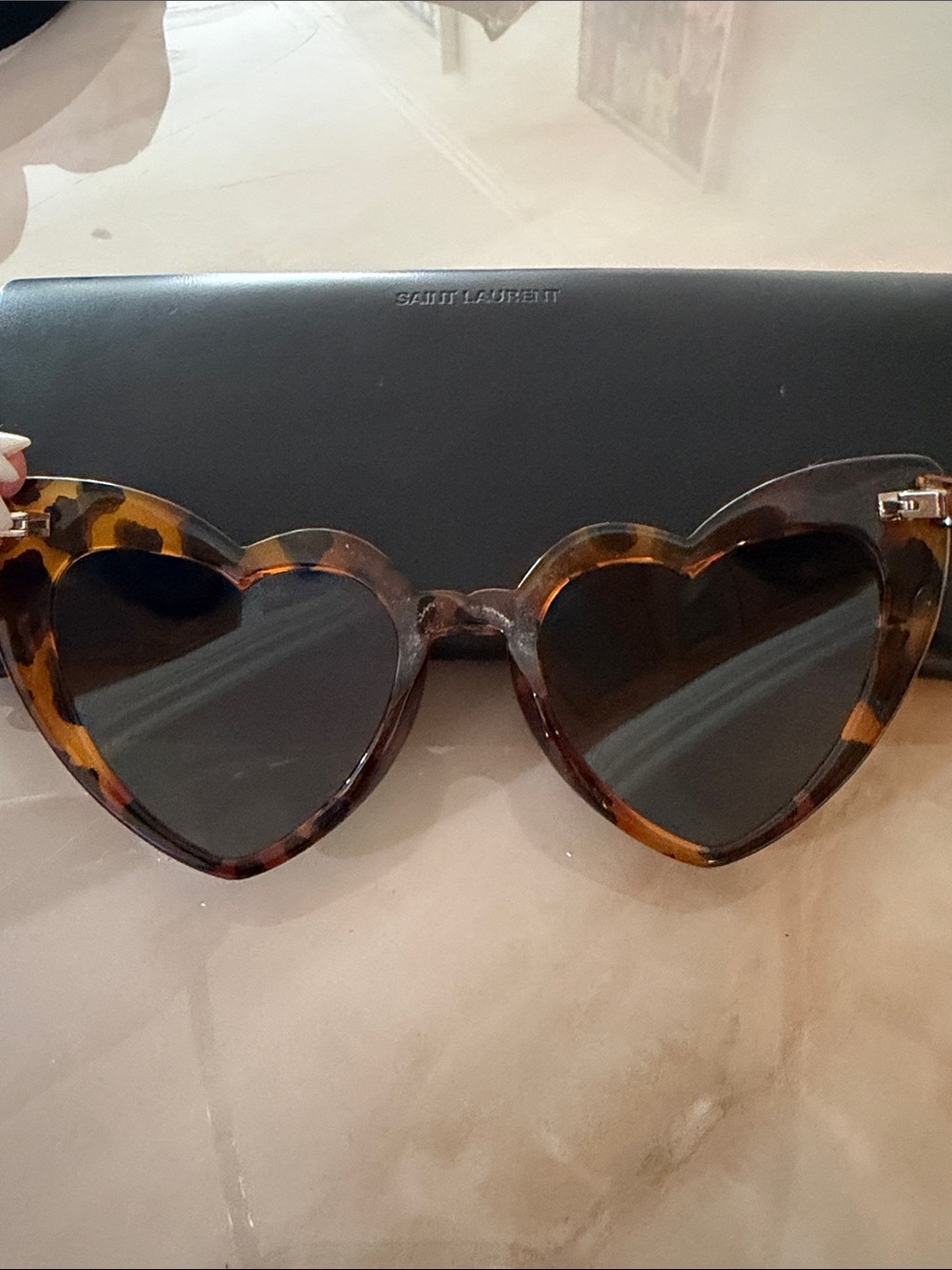 Saint Laurent Tortoiseshell Heart Sunglasses - Tortoise/Brown Lenses - Picture 3 of 7